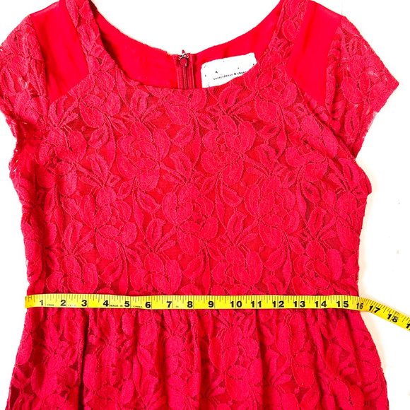 anthropologie red lace fit & flare dress w/short sleeves size medium - Picture 3 of 9